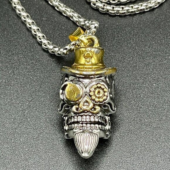 Day of the Dead Sugar Skull Skeleton Gambler Top Hat Necklace / Pendant #867 - Picture 3 of 15